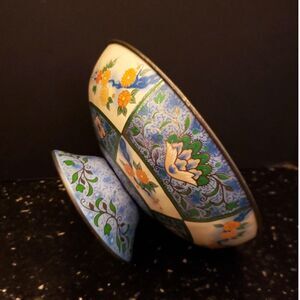 Canton Compote Metal Tin Pedestal Bowl Baret Ware England 1954 Vintage (AS IS)